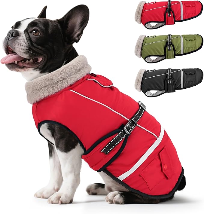 Dog Coat, Warm Dog Winter Coat Reflective Jacket Waterproof Fleece Vest, Pet Jacket Cozy for Cold Weather, Dogs Snowsuit Windproof, Adjustable Buckle for Small Dogs