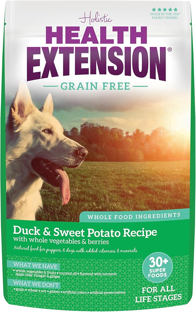 Health Extension Grain Free Duck & Sweet Potato Dry Dog Food (4 lb / 1.81 kg) - Lean Protein Formula with Turmeric & Antioxidants for Healthy Skin & Digestion