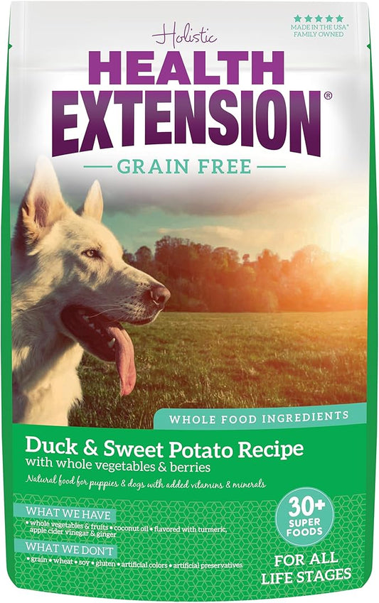 Health Extension Grain Free Duck & Sweet Potato Dry Dog Food (4 lb / 1.81 kg) - Lean Protein Formula with Turmeric & Antioxidants for Healthy Skin & Digestion