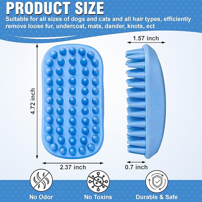 Dog Shampoo Brush & Dog Shower Brush, Upgraded Pet Grooming Bath Brush with Soft Silicone Bristles, Adjustable Handle Massage Comb for Long & Short Hair Dogs and Cats