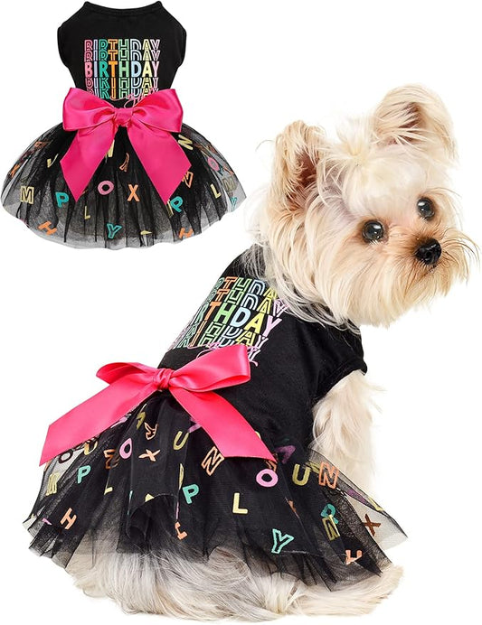 Dog Dress Birthday Bow Tie Girl Puppy Dresses Breathable Cute Princess Dog Clothes Outfit for Small Dogs Cats Chihuahua Yorkie Shih Tzu Summer Pet Cat Clothes Skirt