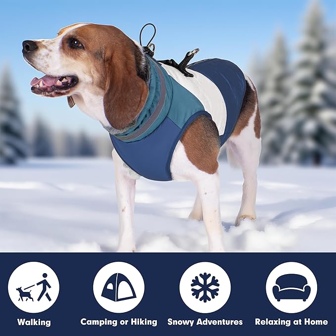 azuza Dog Jacket for Medium Dogs Waterproof Dog Coat with Reflective Strips and Harness Built in Warm Fleece Dogs Winter Coat Windproof with Back Zipper, Navy XL