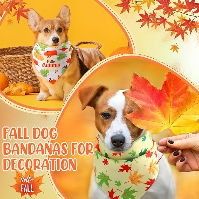 Weewooday 50 Pcs Thanksgiving Fall Dog Bandanas Bulk for Dogs Autumn Soft Bibs Adjustable Triangle Pet Bandana for Small Medium Large Costume(Leaves Pattern, 25.6 x 17.7 x 17.7 Inch)