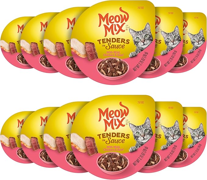 Meow Mix Tenders in Sauce Wet Cat Food, Chicken & Beef, 2.75 Ounce Cup (Pack of 12)