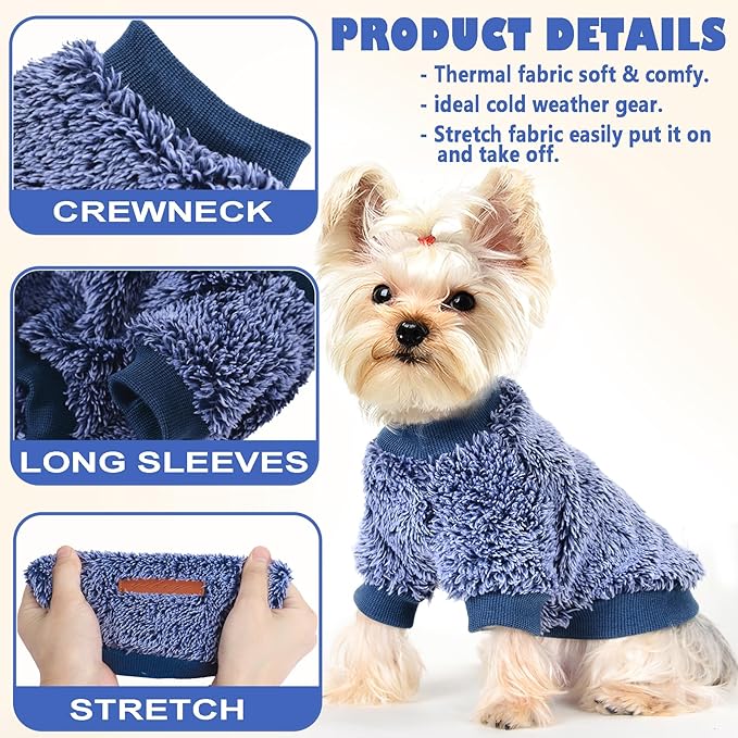 Fleece Dog Sweater Soft Fuzzy Warm Clothes for Small Dogs Girl Boy Soft Winter Coat Flannel Puppy Jacket Pet Clothes Outfit Sweater for Chihuahua, Bulldog, Dachshund M(Navy Blue)