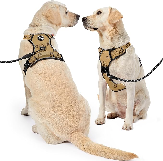 NESTROAD No Pull Dog Harness,Adjustable Oxford Dog Vest Harness with Leash,Reflective No-Choke Pet Harness with Easy Control Soft Handle for Medium Dogs(Medium,Light Brown)
