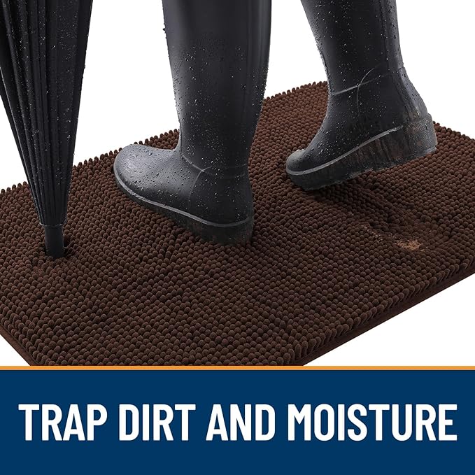 OLANLY Dog Door Mat for Muddy Paws 70x46, Absorbs Moisture and Dirt, Absorbent Non-Slip Washable Doormat, Quick Dry Chenille Mud Mat for Dogs, Entry Indoor Entryway Carpet for Inside Floor, Brown