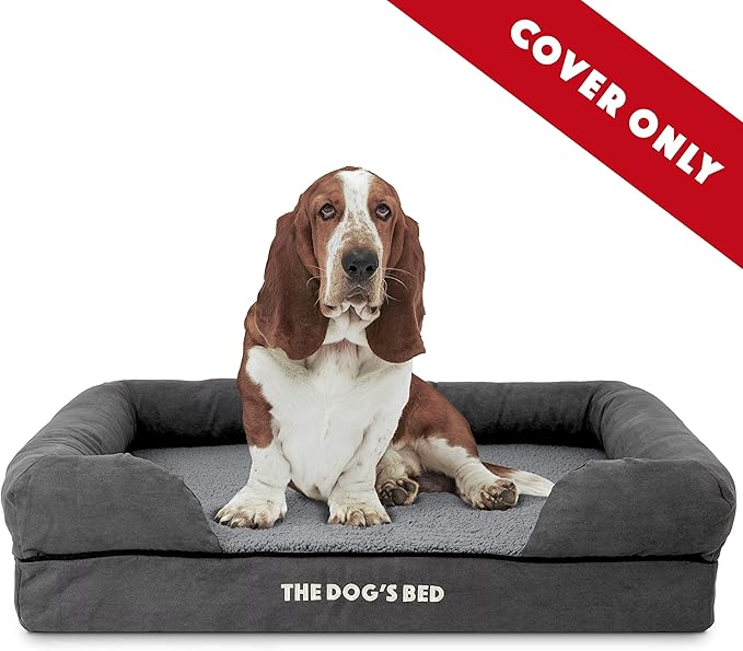 The Dog's Bed Replacement Outer Cover ONLY (Outer Cover ONLY - NO Bed, NO Waterproof Inner) for The Dog's Bed, Washable Plush Fabric, Large Grey Plush