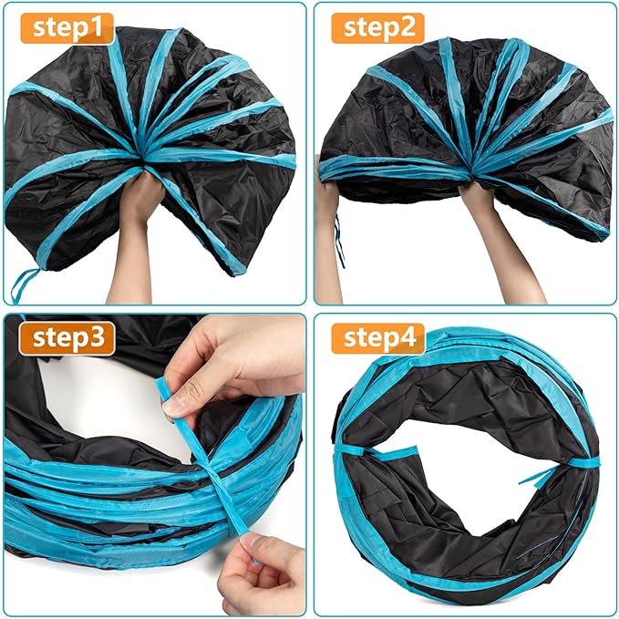 Cat Tunnel, S-Shape Cats Cave with, InteractiveCat Toys, Cat Tunnels for Indoor Cats, Foldable Cat Tubes and Tunnels for Cats Kittens, Puppies, Kitten, Rabbit, Guinea Pigs (Blue & Black)