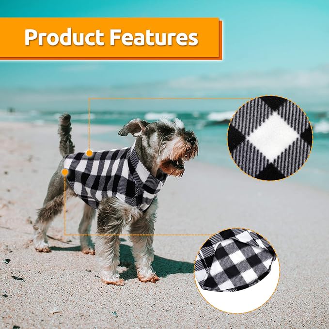ASENKU Dog Sweater, Plaid Dogs Fleece Vest, Soft Comfortable Pet Pajamas, Warm Winter Puppy Shirt, Cold Weather Coat Jacket Pet Clothes for Small & Medium Dog Breeds