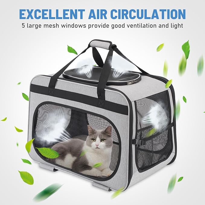 Extra Large Pet Carrier with Wheels for Small Dogs and All-Breed Cats, Cat Rolling Carrier for up to 4 Cats, Support up to 40 Lbs, Grey