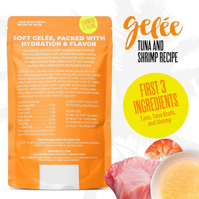 Tiki Cat Gelee Wet Cat Food, Tuna & Shrimp, 2.8 oz. Pouch (12 Count)