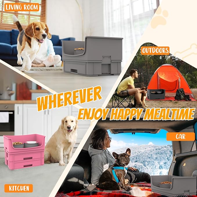 Mess Proof Dog Bowls, No Mess Food and Water Bowl, Dog Feeding Station with 2 Stainless Steel 1.25L/43oz Bowls, Spill-Proof Pet Feeder for Medium and Large