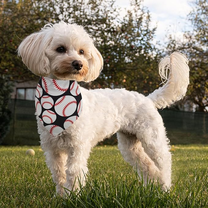7 PCS Baseball Dog Bandanas for Small Dogs Stitching Edge Dog Bandana for Puppy Doggy Print One Side Scarves Game Day Grooming S