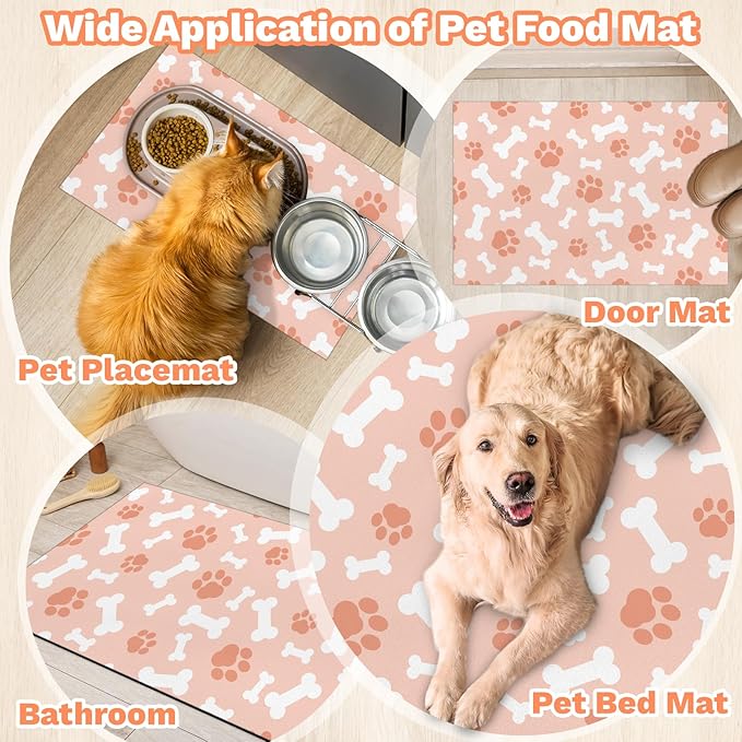 Checkered Absorbent Dog Feeding Mat Quick Dry Diatom Mud Non-Slip Pet Food Placemats Pad with Rubber Backing for Food and Water Bowls 12"x20"