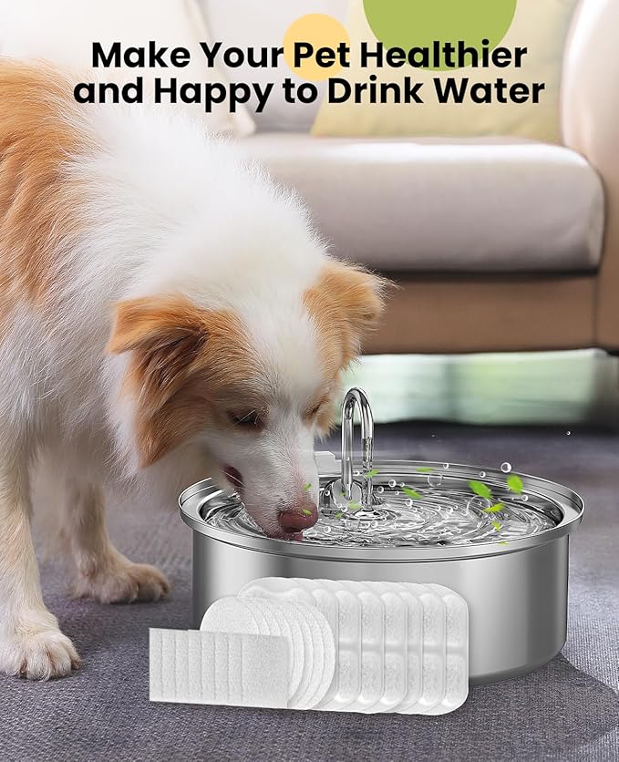 oneisall Dog Water Fountain for Large Dogs,7L/230oz/1.8G Stainless Steel Dog Fountain Super Quiet with Triple Filtration,Great for Large Dogs Cats and Multi-Pet Home (8Set Filters for 7L Dog Fountain)