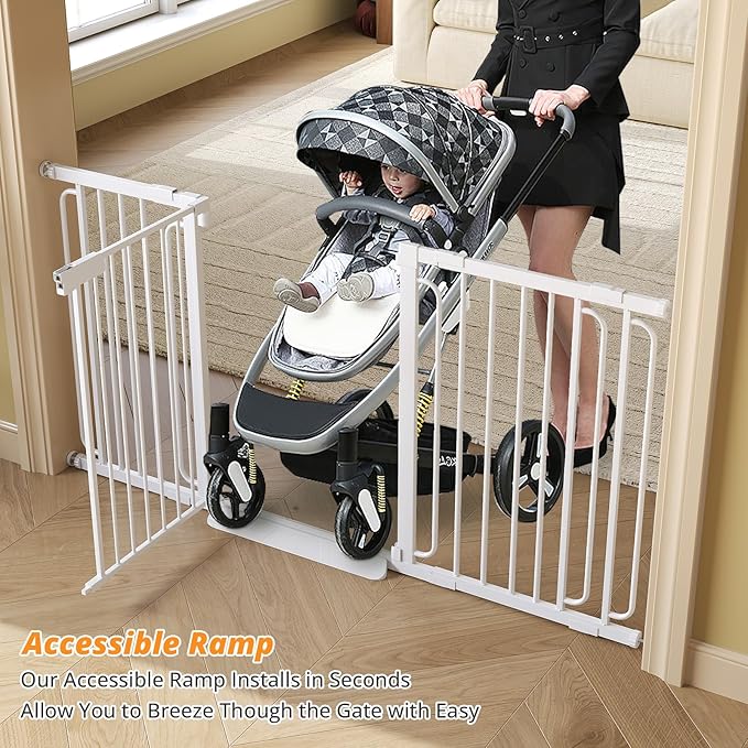 Extra Wide Baby Gate with Door 65.2-69.2 Inch Pressure Mounted, Auto Close Child Baby Gates for Doorways No Drill, Walk Through Dog Gate Indoor for The House, White