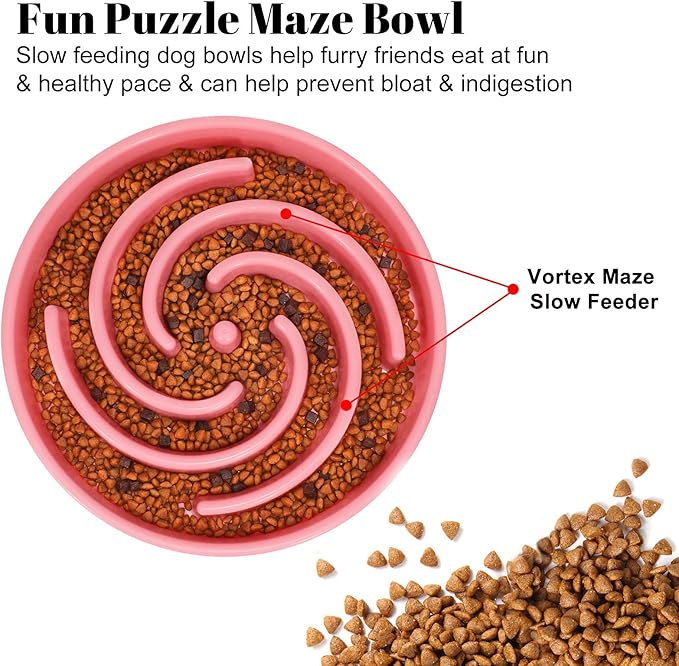 Slow Feeder Maze Puzzle Bowl - Large Dog Non Slip Interactive Food Dishes - Bloat Stop, Choking Prevention - Pink