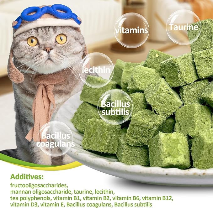 Freeze-Dried Cat Grass Treats with Premium Gourmet Blend - Natural Hairball Control & Gut Health Support for Cats (Chicken Breast Formula, 1.76 oz)