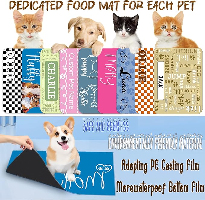 Personalized Dog Cat Food Mat Waterproof Non Slip Pet Bowl Name Mat Absorbent Quick Dry Custom Feeding Mat for Floors Dog Cat