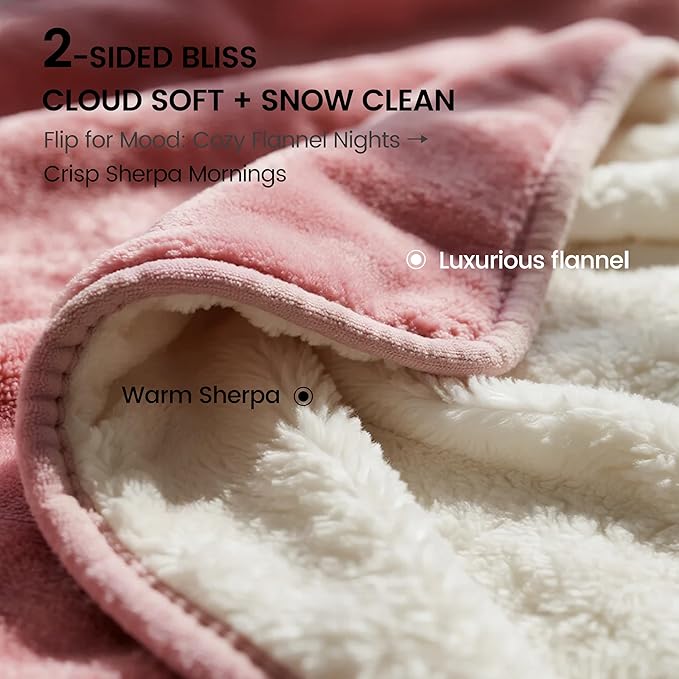 gogobunny Waterproof Bed Blanket, Reversible Sherpa Fleece Throw Blanket for Dog Puppy Cat, Furniture Cover Protects Bed Couch Sofa from Liquid Pee and Pet Fur (Pink, 90x108 inches)