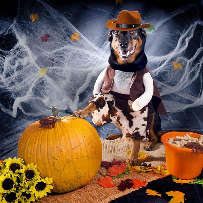 Yewong Pet Cowboy Costume Accessories - Dog Cat Pet Size Cowboy Hat and Bandana Scarf West Accessories for Puppy Kitten Party Festival and Daily Wearing Set of (Coffee Hat+White Bandana)