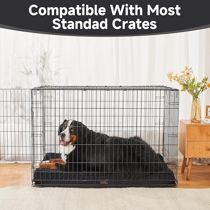 OhGeni Orthopedic Waterproof & Machine Washable Dog Bed for Extra Large Pets, Suitable for Crates, Cat Mat with 25D Egg Crate Foam, Non-Slip Bottom & Removable Cover, 47 Inches(Black)