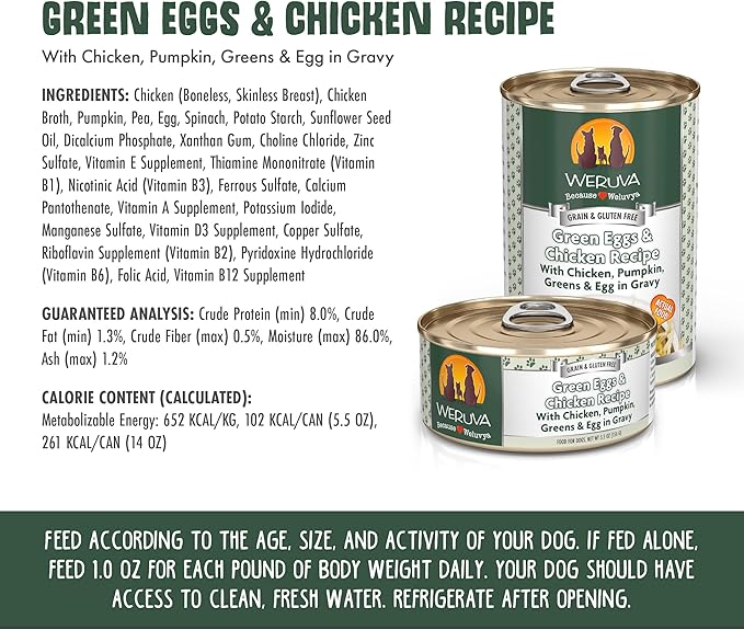 Weruva Classic Dog Food, Green Eggs & Chicken with Chicken Breast & Pumpkin in Gravy, 5.5oz Can (Pack of 24)
