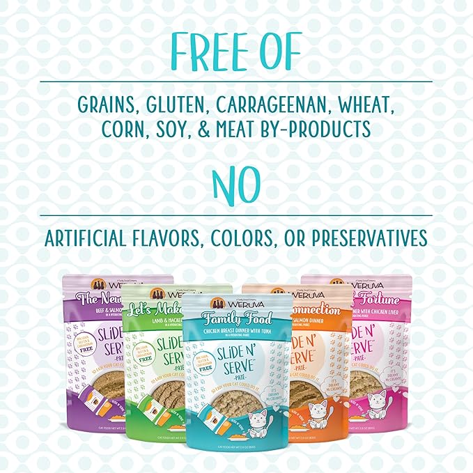 Weruva Slide N' Serve Paté Wet Cat Food, Jeopurrdy Licious Chicken Dinner, 2.8oz Pouch (Pack of 12)