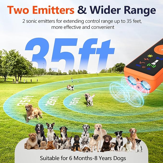 Ultrasonic Dog Bark Deterrent Device, Anti-Barking Control Device with LCD Screen & 3 Modes, Dog Training Tools to Stop Bad Behaviors, Safe Trainer Up to 35ft for Indoor Outdoor Use-01