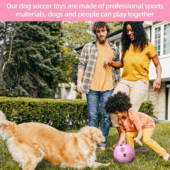 QDAN Dog Toys Soccer Ball with Straps, Interactive Dogs Toys for Tug of War, Puppy Birthday Gifts, Dogs Tug Toy, Dog Water Toy, Durable Dog Balls for Medium & Large Dog - Pink Pig（8 Inch）