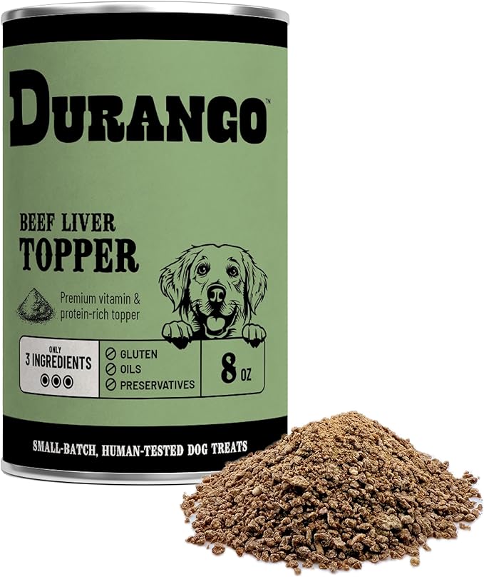 Durango High-Protein Dog Food Topper - Rich Beef Liver Meal Enhancer for Picky Eaters - Limited Ingredient Kibble Booster - 8 oz Tin - Made in USA - Plastic-Free - Easy to Scoop - 60 Servings
