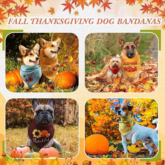 200 Pcs Fall & Thanksgiving Dog Bandanas Bulk with Holiday Sayings, Washable Adjustable Pet Triangle Scarf Bibs, Autumn Grooming Accessories for Small Medium Large Dogs Cats Costume Decor