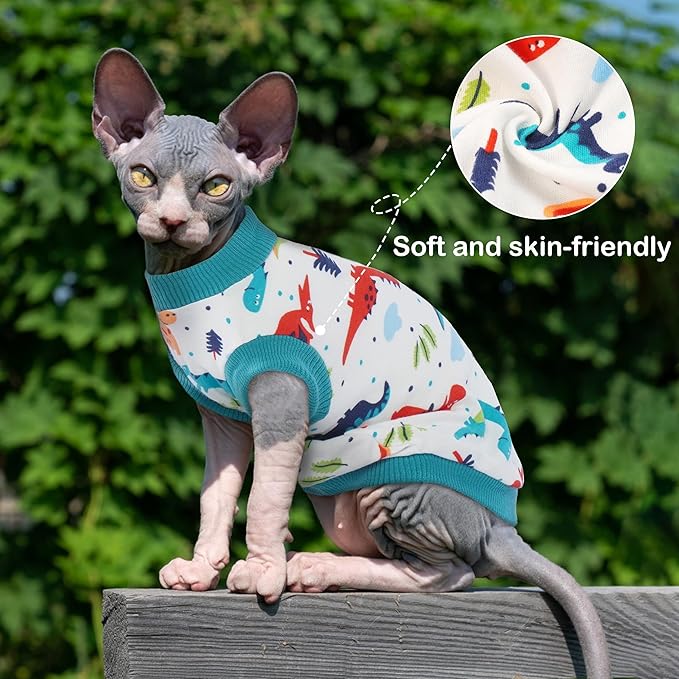 PUMYPOREITY Sphynx Cat Clothes - Stretchy Sweater, Soft Hairless Shirt, Pullover Pajamas, Turtleneck for Sphynx Cornish Rex, Devon Rex - Blue, XL