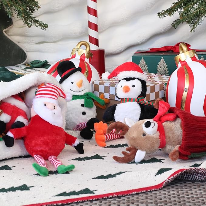 Giftable World Holiday Plush Pet Toy Fun for Christmas Designs with Squeaker Dog Chew Toy (13" Long Legs Reindeer w/Squeaky Ball)