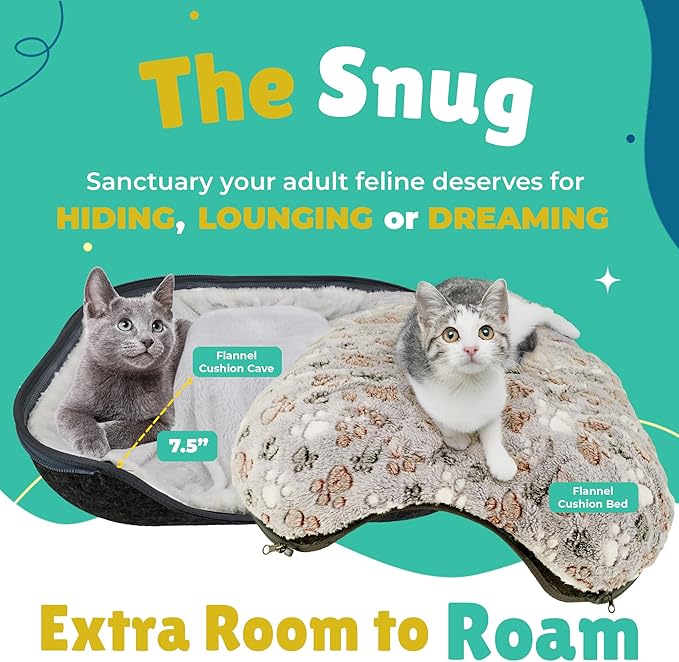 RINGTAIL Peekaboo Cat Cave - Cat Caves for Indoor Cats, Cat Donut Tunnel Bed, Kitten Beds Felt, Cat Bed Cave Large with Two Fluffy Fleece Cushion, Nest Cove Scratch-Resistant Detachable & Washable