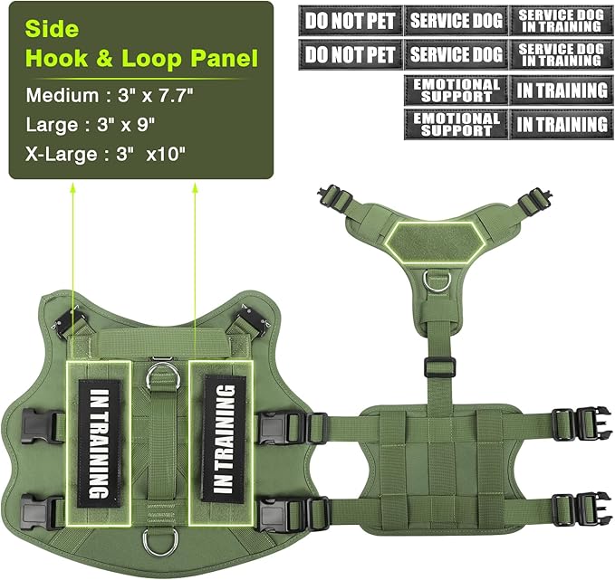 WINSEE Service Dog Vest Harness for Large Dog, Tactical Working MOLLE Vest with 10 Pet Patches, No Pull Heavy Duty Harness for Training Walking