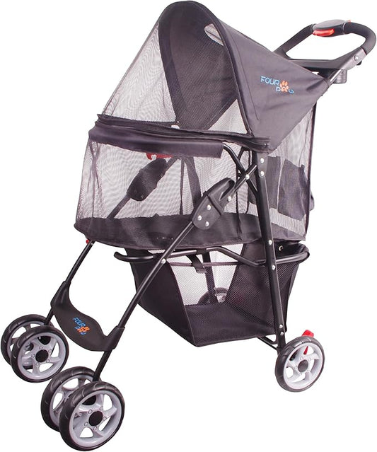 Full-Window pet Stroller 4 Wheels for Cats & Dogs, with Storage Basket,Cup Holder, Travel Puppy/Cats Stroller.