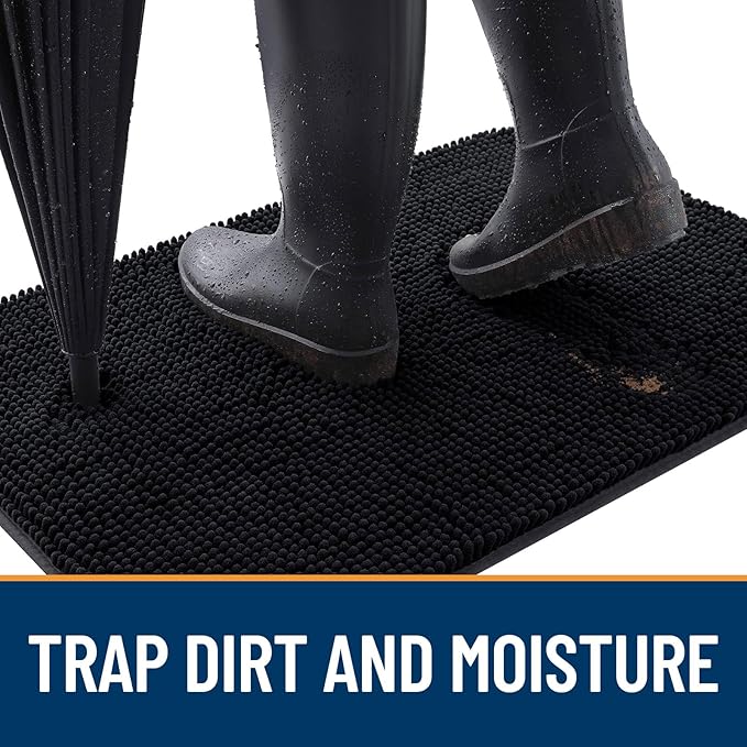 OLANLY Dog Door Mat for Muddy Paws 47x17, Absorbs Moisture and Dirt, Absorbent Non-Slip Washable Doormat, Quick Dry Chenille Mud Mat for Dogs, Entry Indoor Entryway Carpet for Inside Floor, Black