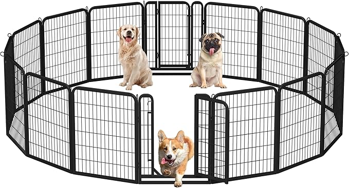 Yaheetech Dog Playpen Outdoor, 32 inch 16 Panels Dog Pen Indoor Heavy Duty Puppy Exercise Pen Metal Pet Fence for RV Camping/Yard/Garden