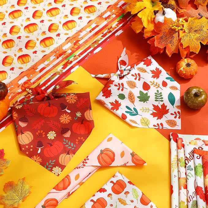 Chunful 60 Pcs Thanksgiving Fall Bandanas for Dogs Autumn Maple Leaf Pumpkin Patterns Soft Bibs Adjustable Triangle Doggie Scarf for Small Medium Large Pet Costume(25.6 x 17.7 x 17.7 Inch)