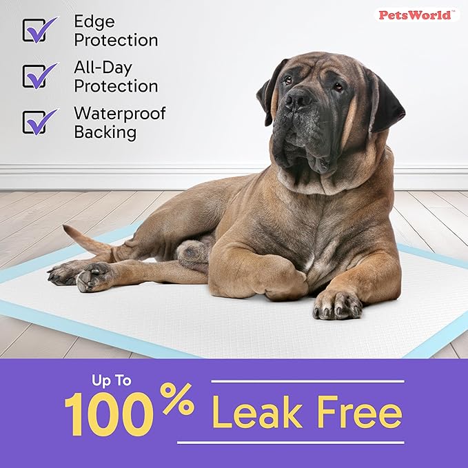 PETSWORLD 2XL Puppy Pads, 28x44 Inch, 600 Count| Ultra-Absorbent, Leak-Proof Dog Pee Pads for Potty Training