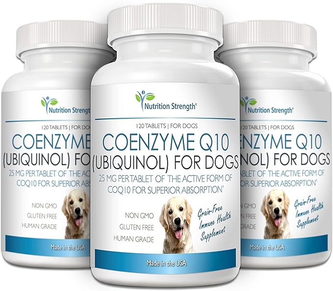 Coenzyme Q10 for Dogs Grain-Free Supplement, Ubiquinol - The Electron-Rich Form of CoQ10, Promotes Heart Health, Cognitive and Energy Support for Dogs, 120 Chewable Tablets