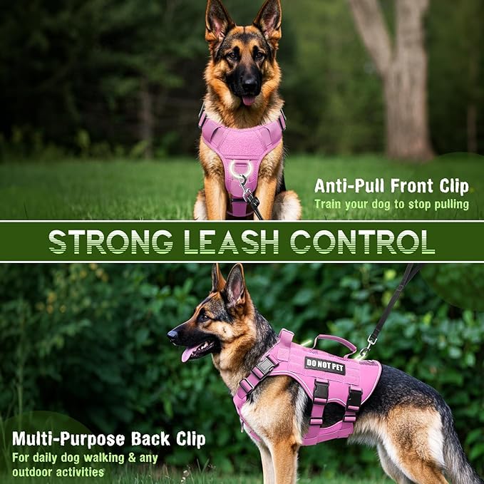 WINSEE Mesh Dog Harness with 10 Pet Patches for Large Service Dog in Training, Breathable Tactical Molle Vest with Double Handle, Reflective Military Pet Vest for Walking Hiking