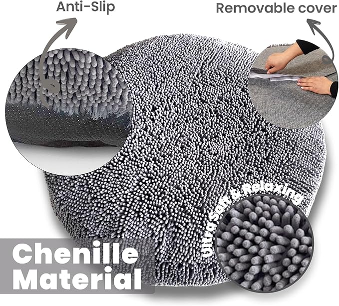 Muddy Mat® Cloud K-9 Dog Beds for Small Dogs & Cats, Soft & Relaxing Round Dog Bed, Chenille Material, Removable Cover, Washable & Dryer Safe – Grey Small(25'x25')