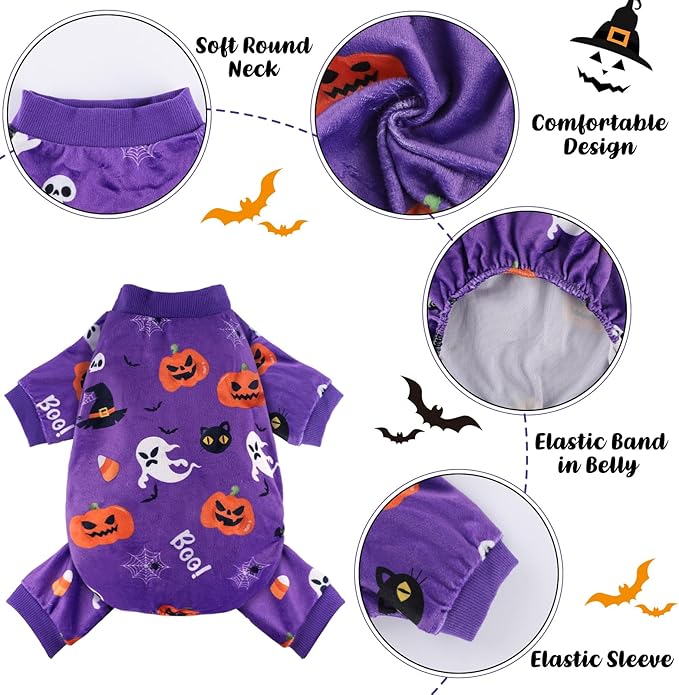 Dog Pajamas Soft Lightweight Dog Onesies Outfit Clothes for Small Medium Large Puppy Pjs for Pet Boys Girls Dogs Cats (S (Back: 10",Chest: 14", Neck: 9.5"), Halloween)