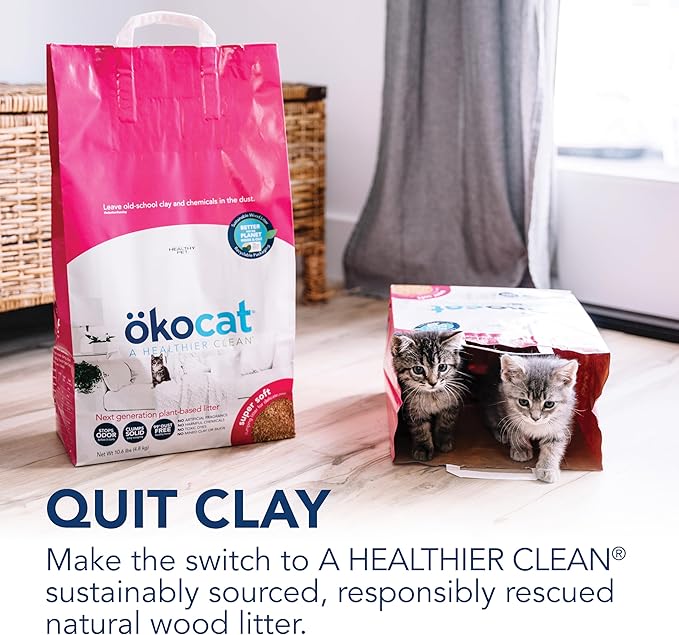 ökocat Super Soft Wood Clumping Cat Litter, Unscented, 22 pounds XL - Natural Ingredients, Stops Odor, Clumps Solid, 99% Dust Free, Great for All Cats, Sensitive Paws, Kittens