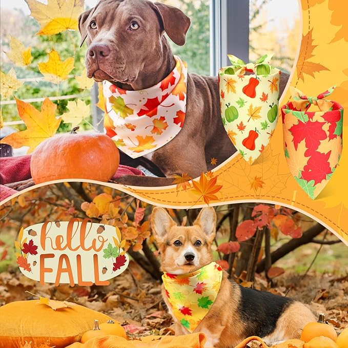 Preboun 100 Pcs Fall Thanksgiving Dog Bandanas Bulk Pumpkin Maple Leaves Bandanas for Dogs Triangle Kerchief Bibs Scarf for Pets Costume Photo Props Accessories Pet Shops Adoption Events, 25 Styles