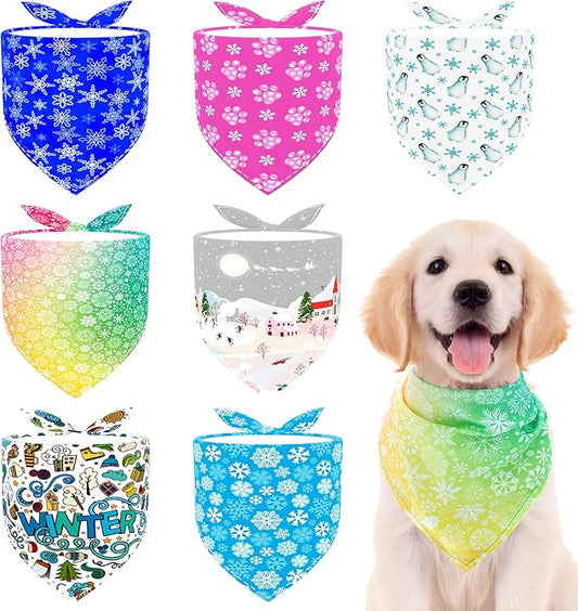 7 Pcs Winter Dog Bandanas for Medium Dogs Breed Hemming Seam Edge Small Dog Bandanas Large Scarves Grooming M