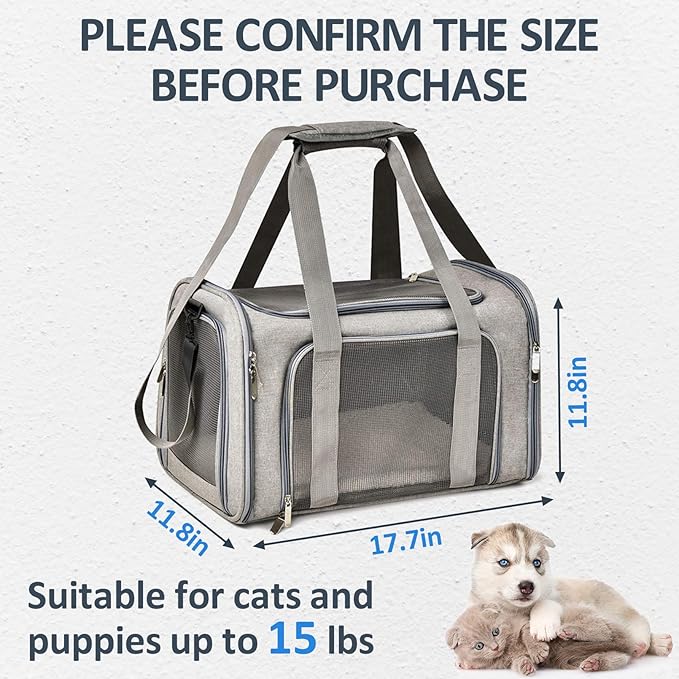 kathson Cat Carrier, Airline Approved Pet Pocket with Breathable Mesh Window Portable Hand Bag Soft Dog Travel Carrier Bag for Puppy Kitten Small Dogs (Grey)